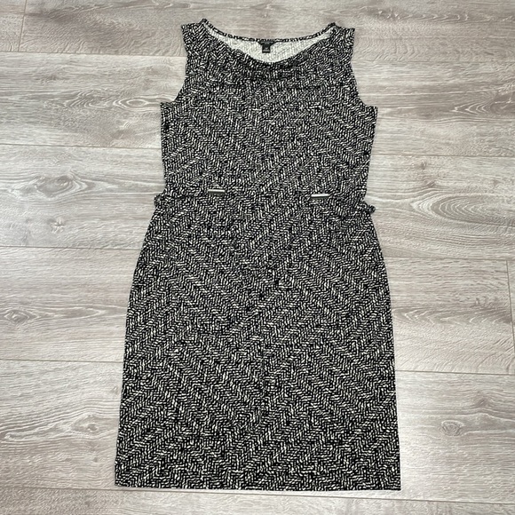 Ann Taylor Sleeveless Drape Neck Belted Knit Sheath Dress Graphic Print SP - Picture 9 of 16